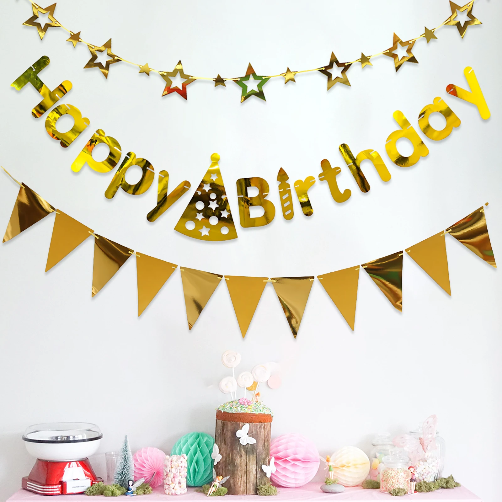 

3pcs/set Happy Birthday Colorful Banner String Flag Decorations Pennant Banner Flags Birthday Party Bunting Banner Decoration