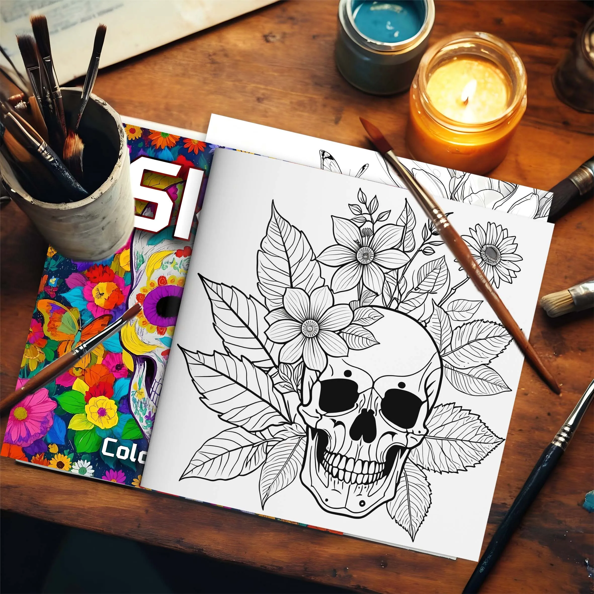 1pc Teen Graffiti Painting Drawing Skull Coloring Book, 24 Different Patterns, Stress Relief for Adults Birthday Gifts 4