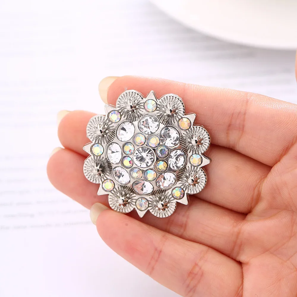 Colorful Rhinestone Conchos Buckle Metal Flower Crystal Leather Bag Belt Decorative Buttons Screw Back Leathercraft Accessories