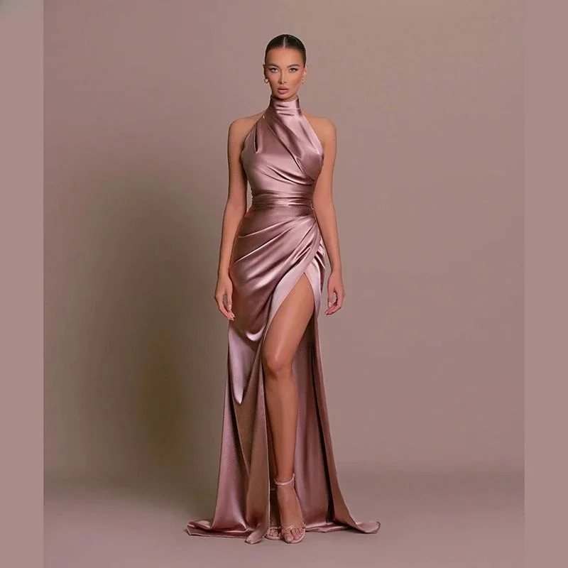  Ruched High Split Bodycon Wedding Guest Bridesmaid Dress Elegant Chic Female Fashion Clothing Item for Special Occasions - 4