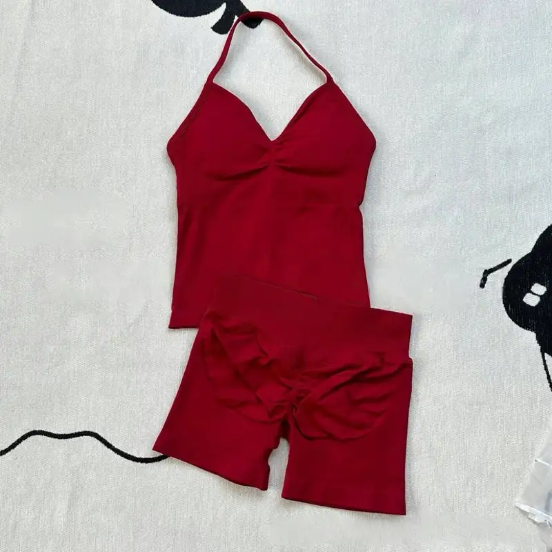 Women Gym Suit Clothes Longline Strappy Top Bras Seamless High Waisted Shorts Sports 2PCs Fitness Suit Running Workout Yoga Set - Image 11