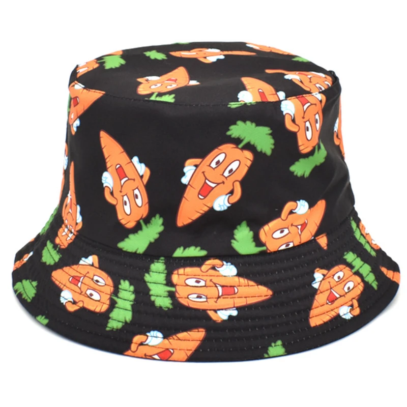 straw bucket hat womens Creative Vegetable Carrot Cartoon Printing Fisherman Hat for Female Spring and Summer Outdoor Leisure Sun Hat Couple Bucket Hat sun bucket hat