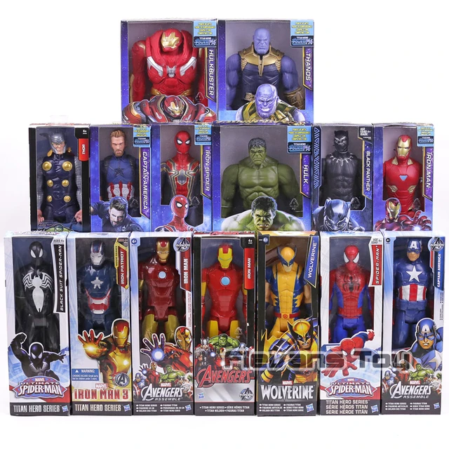  Marvel Avengers Action Figures - Iron Man, Hulk, Black