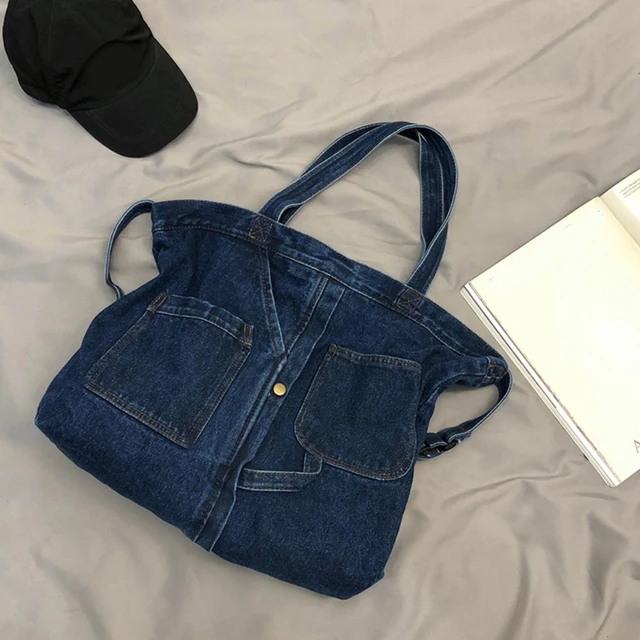 Women Large Capacity Denim Shoulder Bag Zipper Closure Retro Messenger Tote  Bag