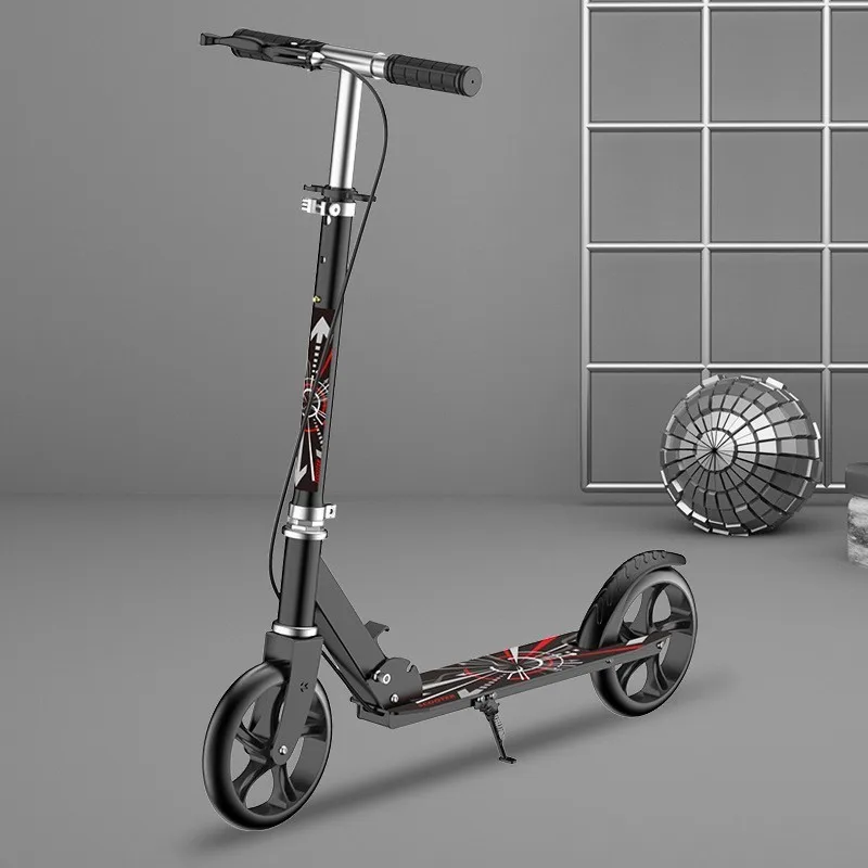 folding scooter SKIG Adult Scooter Teenager Big Wheel Two Wheel 2 Foldable Urban Adult Hand Brake Mobility Camping Scoter Cocuk