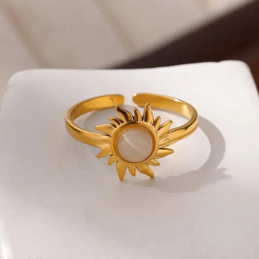 Fashion Opal Sun Rings Gold Color Stainless Steel Adjustable Ring
