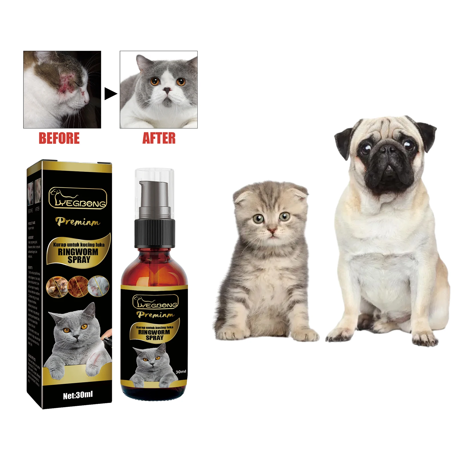 

Pet Moss Spray Cat Ringworm Treatment Skin Disease Itching Relieve Remove Fleas Ticks Reduce Inflammation Dog Skin Care Liquid