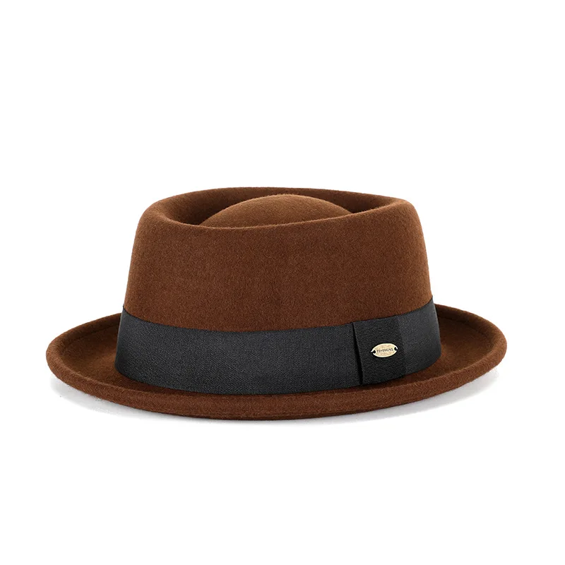 

New Pork Pie Hat Wool Felt Fedora Men Short Brim Hats Fall Winter Women Vintage