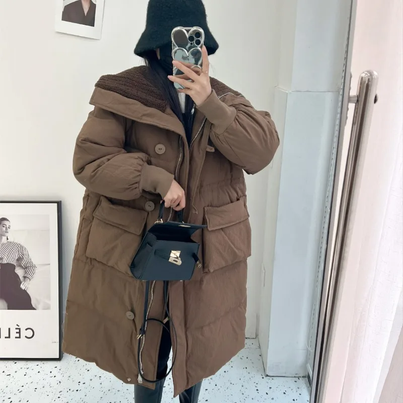 2023 New Women Down Cotton Coat Winter Jacket Female Mid Length Version Parkas Loose Thick Warm Outwear Leisure Time Overcoat