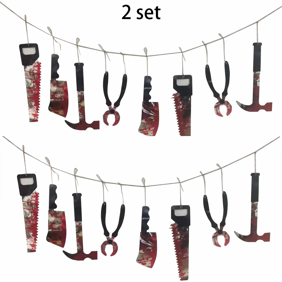 

2set Halloween Bloody Garland Banner Props Halloween Decorations Zombie Vampire Party Supplies for Haunted House Bar Office