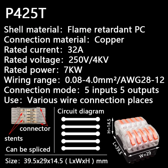 Mini Fast Wire Cable Connectors Universal Compact Conductor Spring Splicing Wiring Connector Push-in Terminal Block P421 F12 P425T