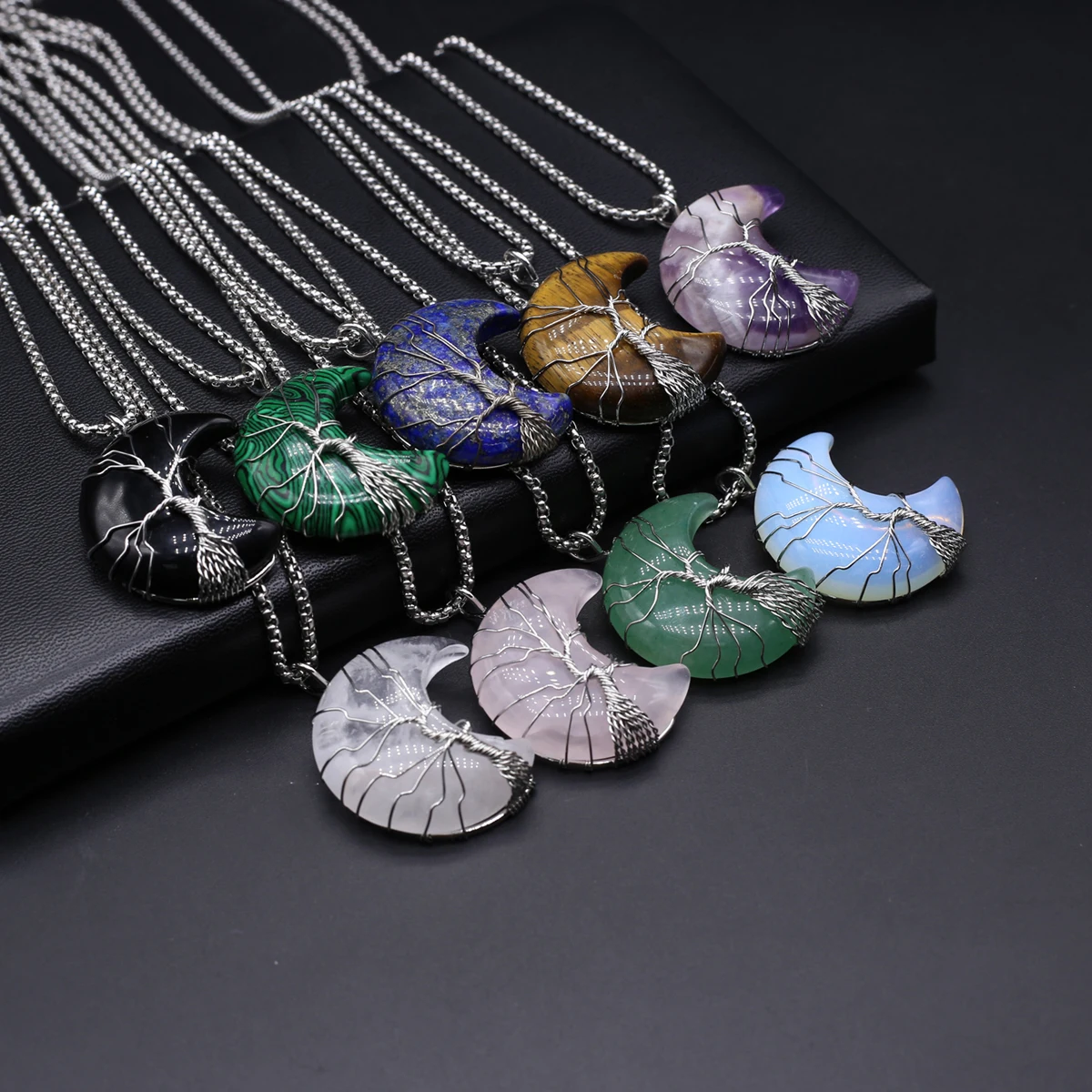 

Natural Stone Necklace Pendant Moon Shape Gemstone Exquisite Charms for Jewelry Making Diy Bracelet Necklace Accessories Gifts