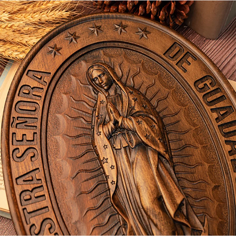 Handmade Virgin of Guadalupe Wooden Statue - Catholic Mary Wall Decor, Carved Religious Art, Mexican Marian Altar Figurine, Chri