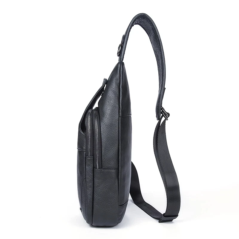 Genuine Leather Chest Bag For Men iPad Mini Soft Cow Leather Shoulder Bag Male Anti Theft Chest Pack Black Belt Sling Bag