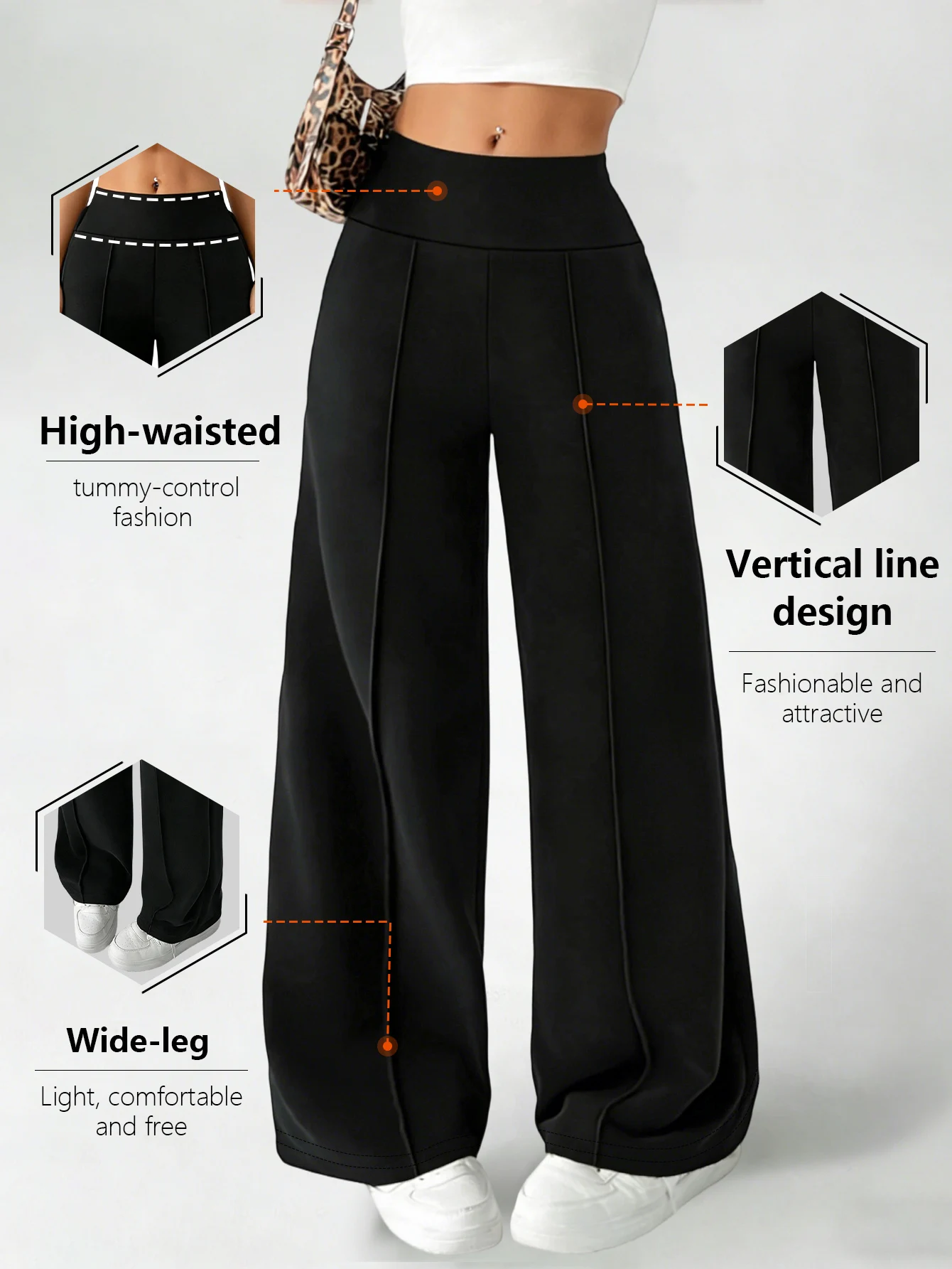 Women High Waist Straight Pants Solid Color Casual Office Trousers Slim Loose Streetwear 2