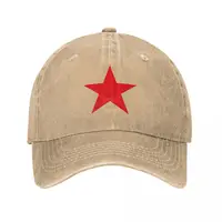 Red Star Five-Pointed Star Unisex Style Baseball Cap Distressed Denim Caps Hat Fashion Outdoor Running Golf Snapback Cap 1