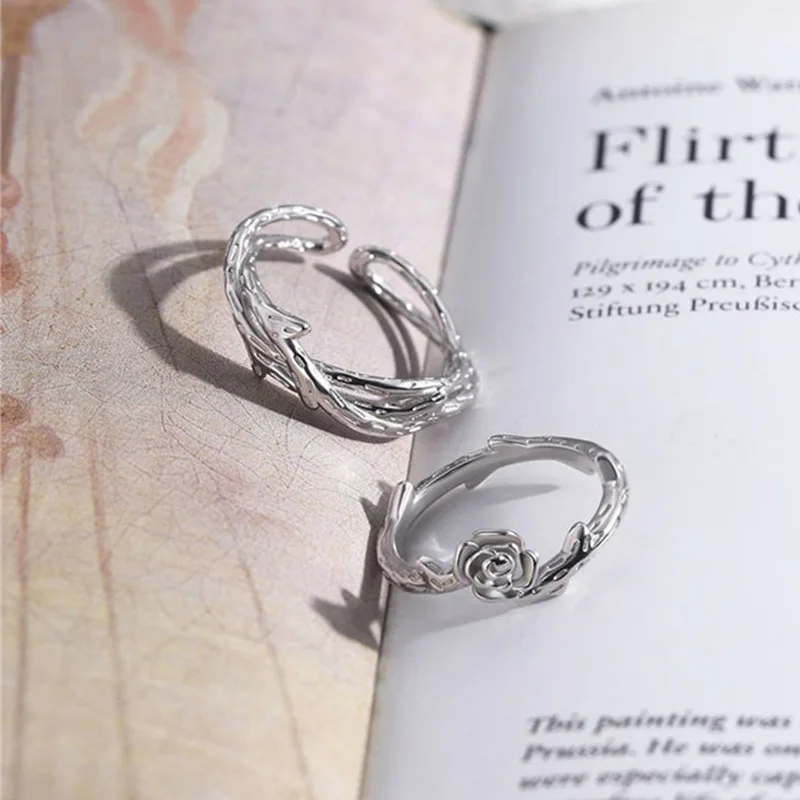 Trendy 925 Sterling Silver Little Prince and Rose Couple Rings Set