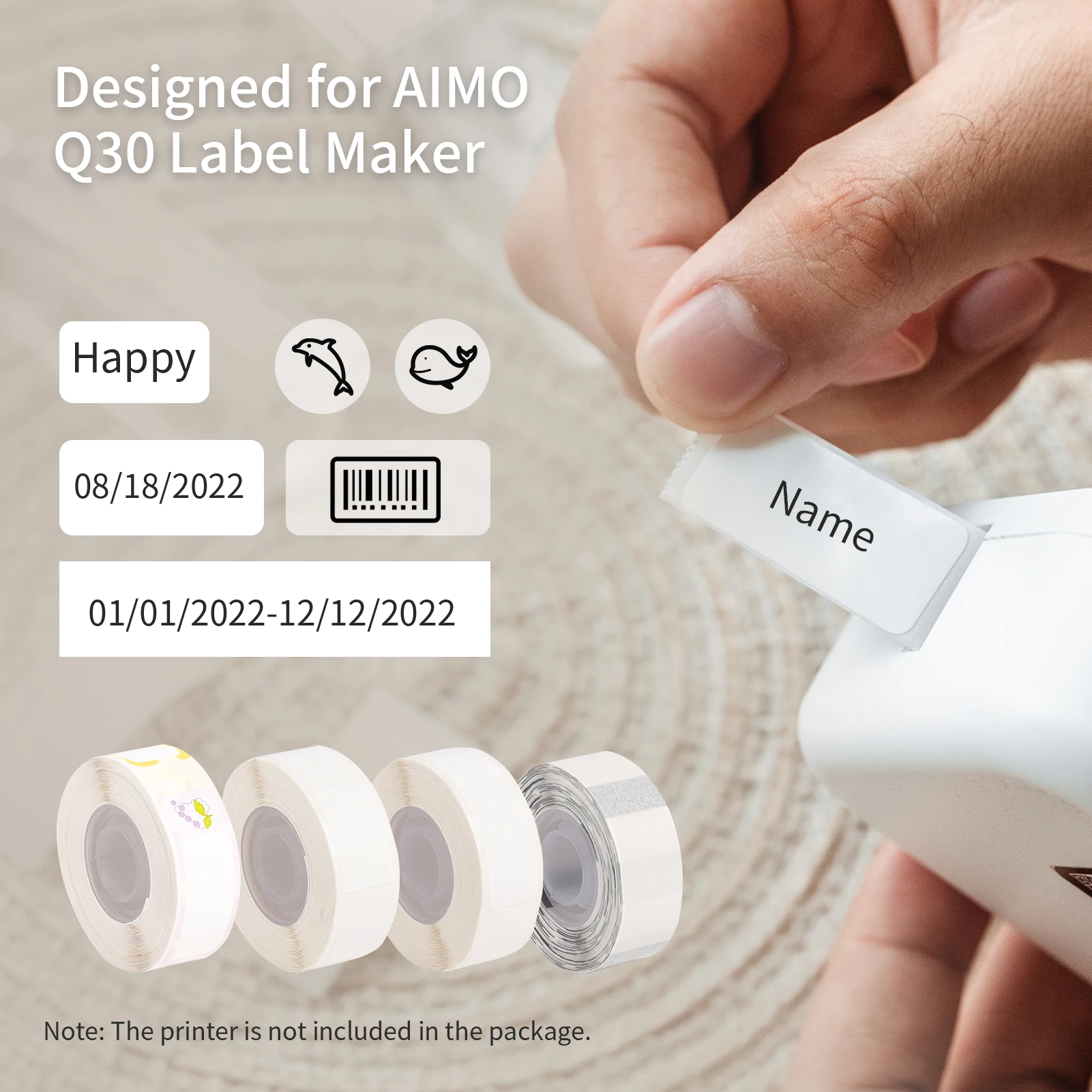AIMO 열 인쇄 라벨 용지 롤, Q30 라벨 메이커용 열 프린터, 접착 태그, 방수, 내유성