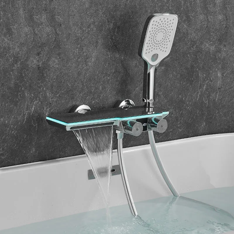 Bathtub Shower Faucet Set Brass Bathroom Bathtub Mixer Taps Wall Mounted Hot and Cold Shower Faucet White/Chrome Bathtub Tap 4