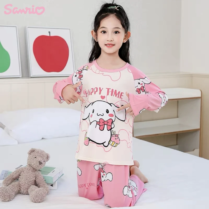 

Kawaii Sanrio Hello Kitty Cinnamoroll Kuromi Children Pajamas Anime Girls Boys Sleepwear Autumn Cute Cartoon Home Suit Gifts
