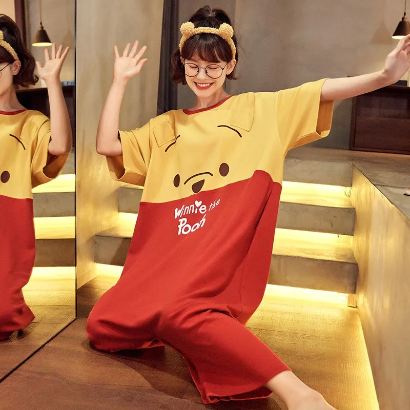 Women's Pajamas Onesies Summer Fashion Bodysuit Cotton Cute Cartoon Nightdress Girl Party Wearing Pajamas Set