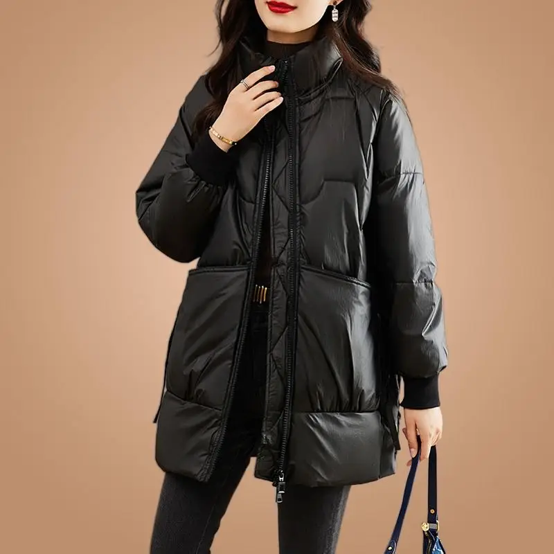 

2023 Women's Winter New Fashion Cotton-padded Jackets Female Stand Collar Thick Warm Outerwear Ladies Loose Pockets Coats S377