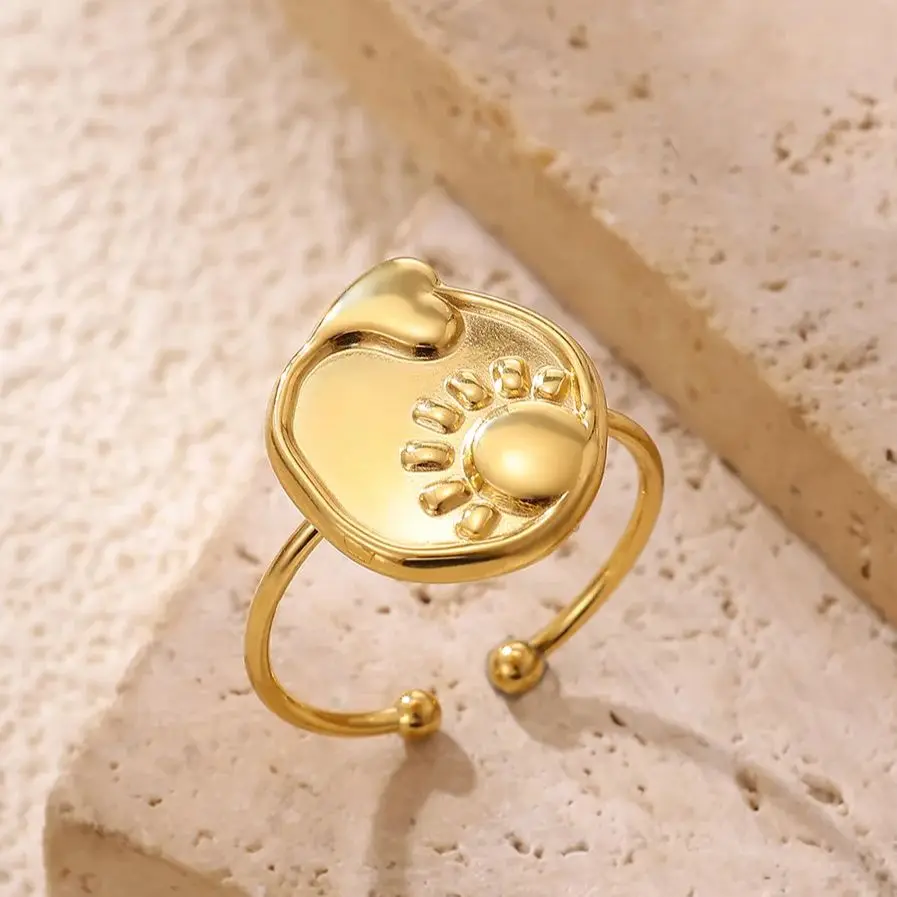 Stainless Steel Geometric Heart Moon Rings For Women Gold Color