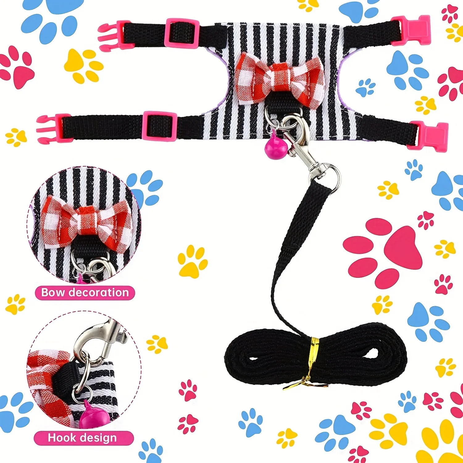 Hamster Harness and Leash Set - Comfortable Padded Vest for Small Pets with Bow Bells