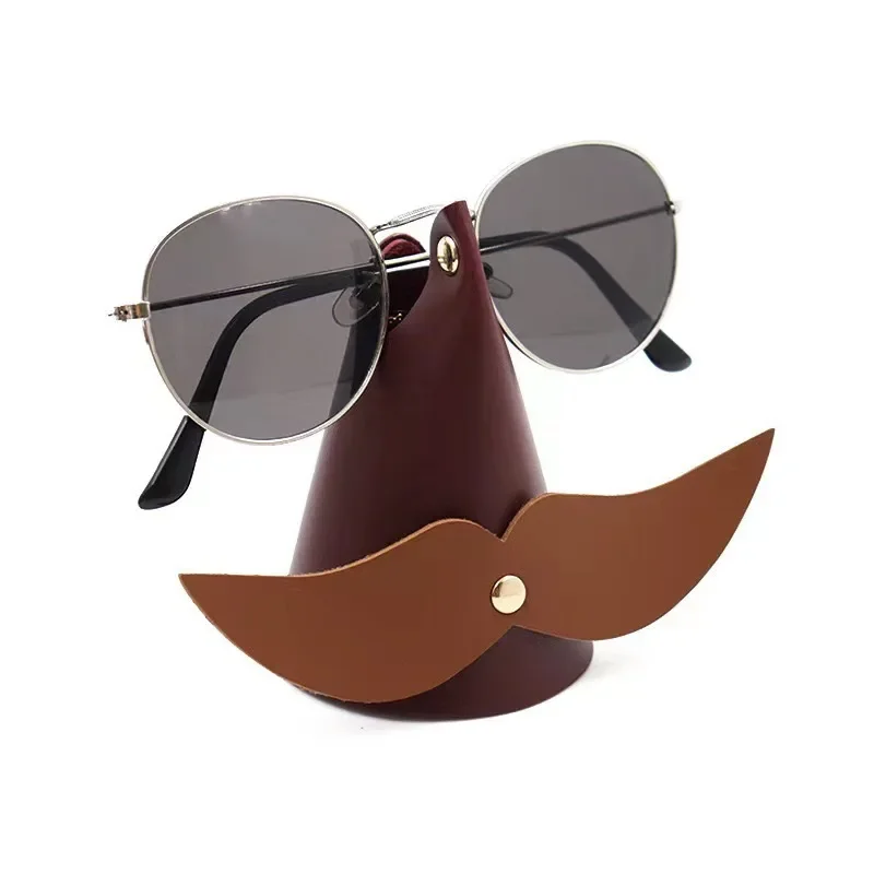 2Pcs Creative Beard Shape Glasses Stand Cute Cartoon Sunglasses Holder  Shelf Eyeglasses Stand Jewelry PU Leather Rack Showcase