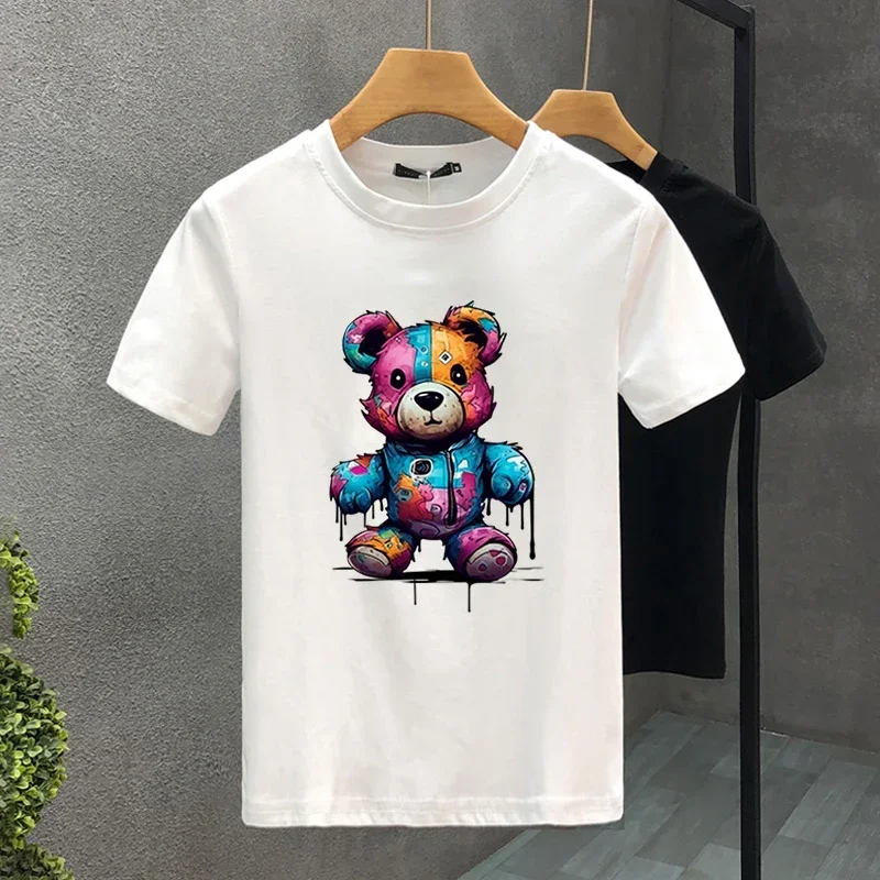 

2024 New For Men's T-shirt High Quality 100% Cotton Colours Bear Printing Summer Casual Cool Loose O-Neck T-Shirt Male Tops 2yk