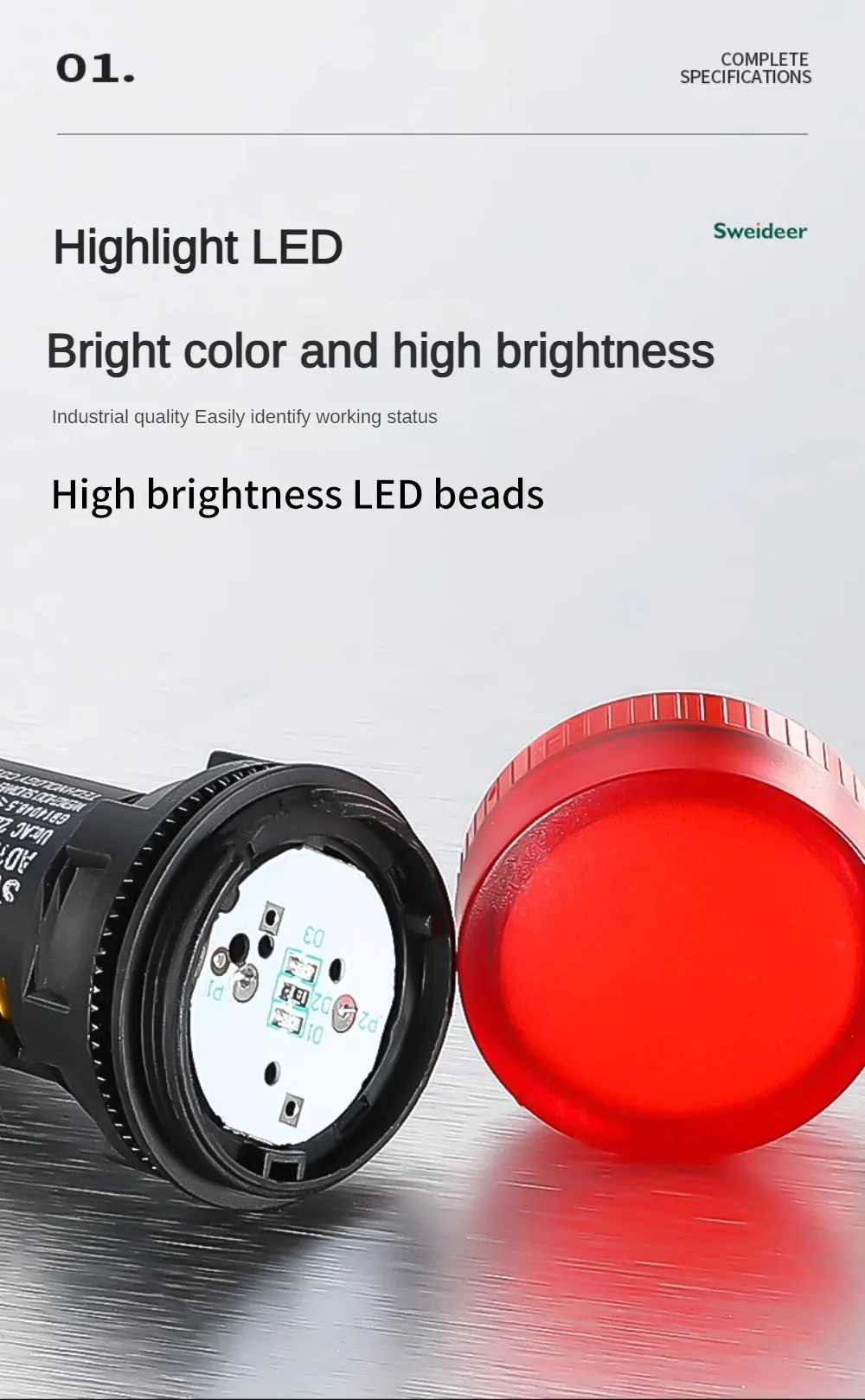 Description Picture 5 of item22mm LED Indicator Light AD136-22A Small Plastic Power Signal Lamp Beads 24V 36V 110V 220V 380V Red Green Yellow Blue White