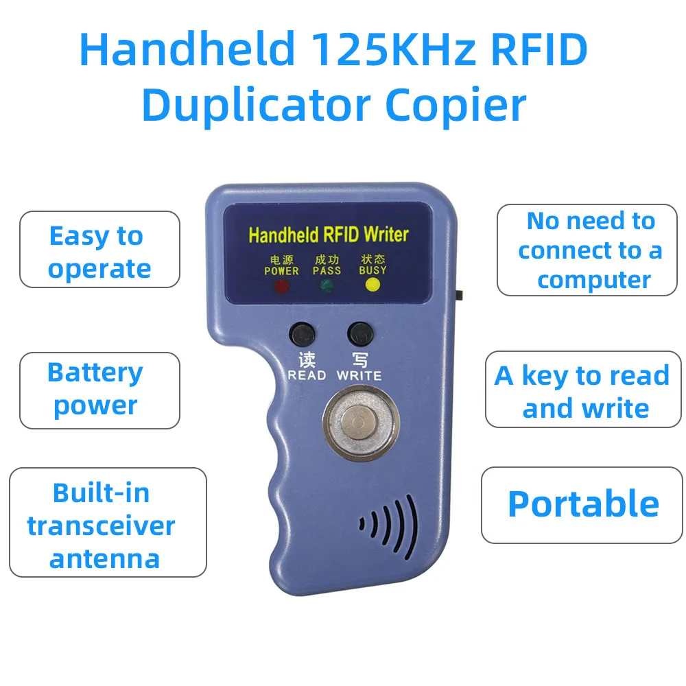 RFID Card Duplicator 125KHz RW1990 TM1990 ibutton DS-1990 I-Button Reader Handheld T5577 EM4305 EM4100 Keys Tag Copier