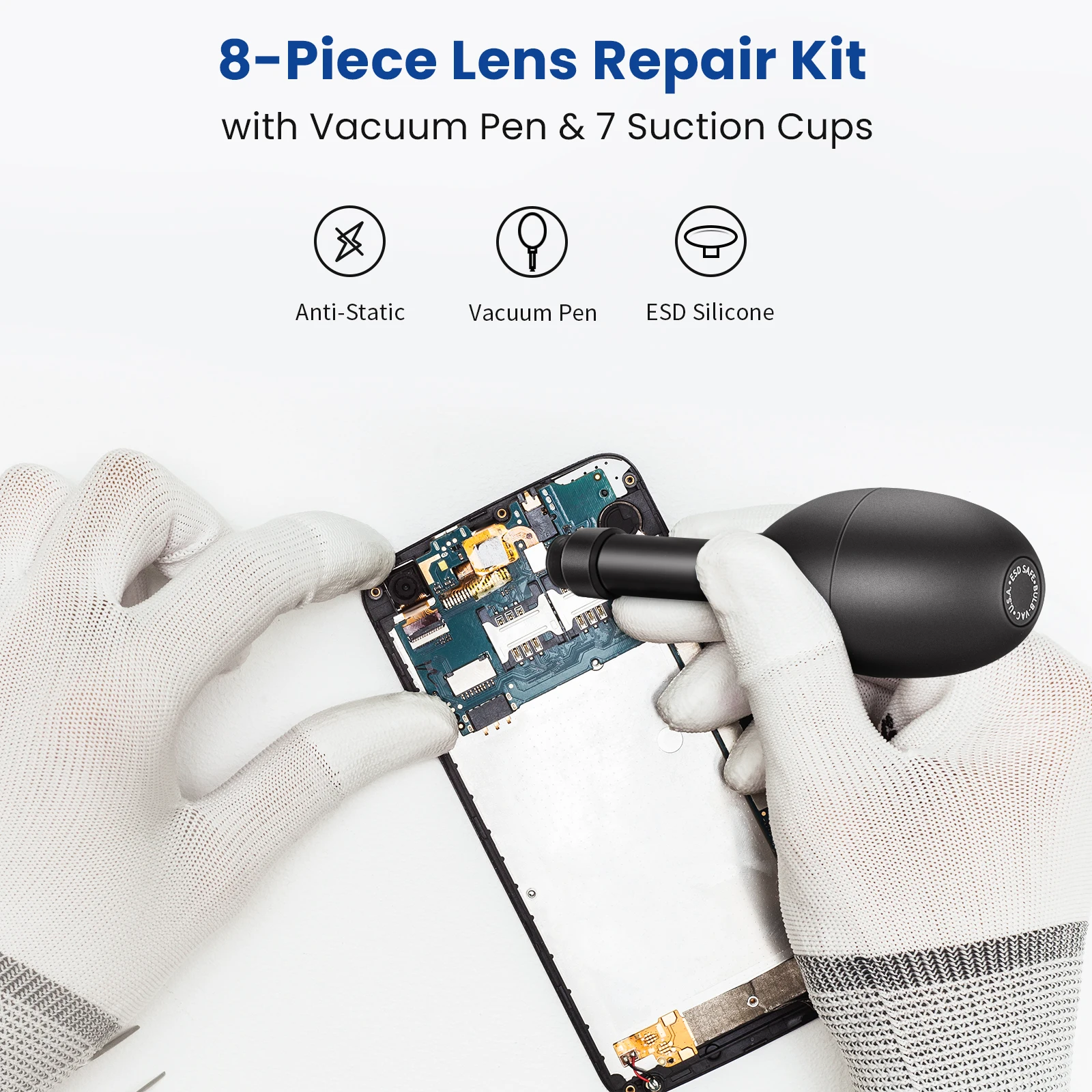 8-In-1 Lens Sucker Kit,IC Pick Up Vacuum Suction Pen with 7 Interchangeable Suct