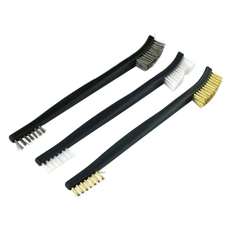 Double-end 3 pcs Mini Wire Brush Set Stainless Steel Brass Nylon Cleaning Polishing Detail Metal Rust Brush Cleaning Tool