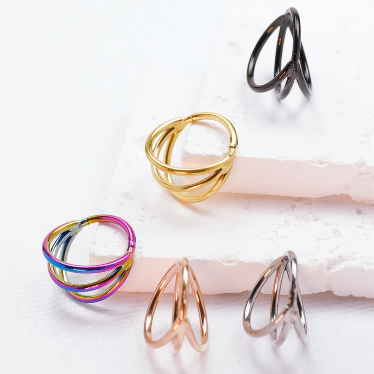 F136 Titanium Triple Hinged Cartilage Earring Helix Piercing Nose Septum Rings Conch Clicker Metal Hoop Stud Body Jewelry Trendy