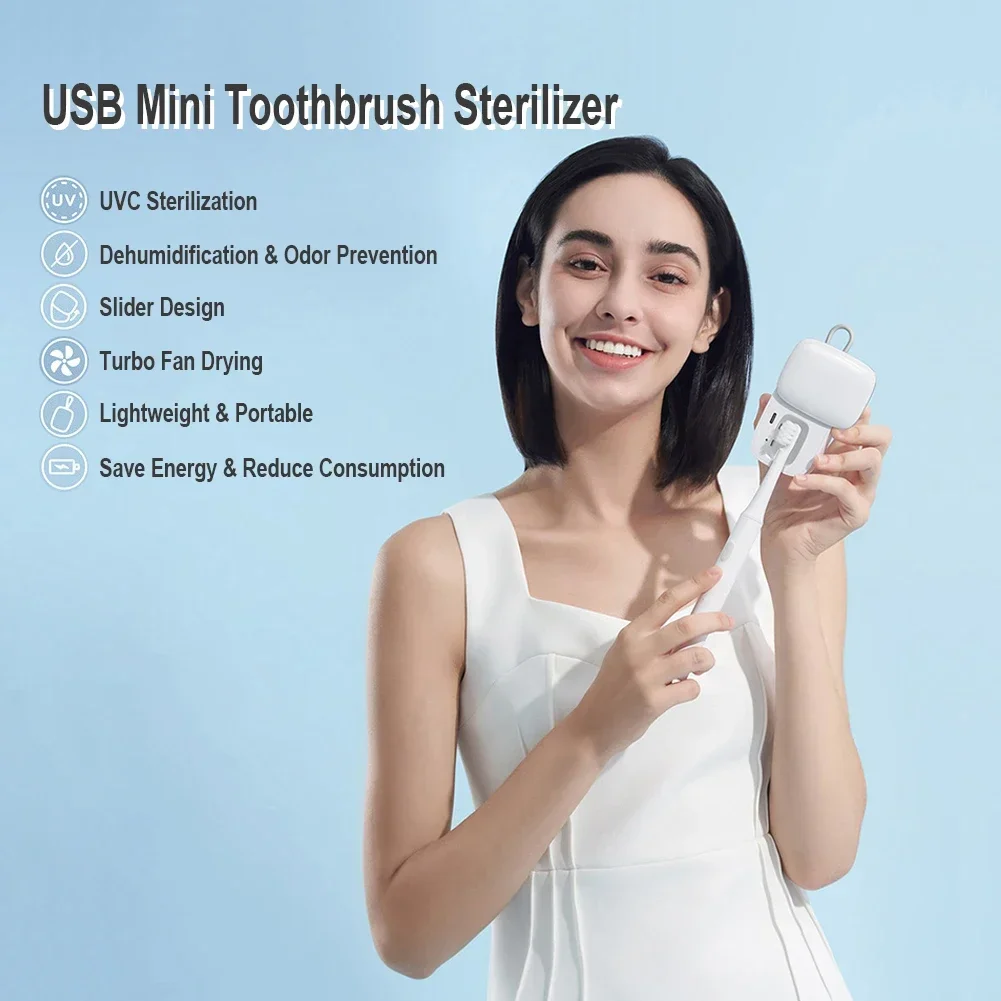 Portable Mini Toothbrush Sterilizer Smart UV Light Disinfection Drying Sanitizer Box Type-c Rechargeable Oral Care Travel Use