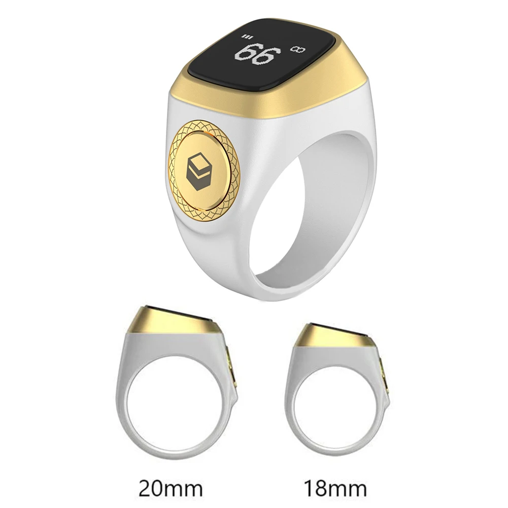 블루투스 호환 5.1 Iqibla 앱용 스마트 카운터 20mm/18mm 무슬림을 위한 전자 손가락 링 탈리 카운터 진동 알람