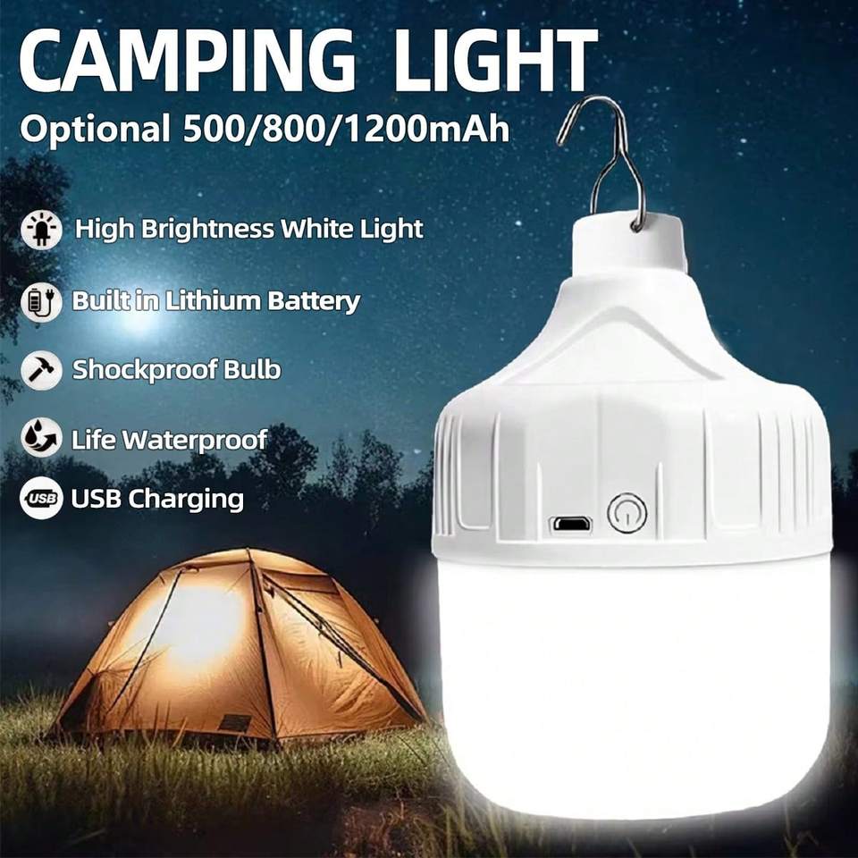  Outdoor USB Rechargeable LED Camping Lantern High Brightness Portable Tent Light with Hook for Hiking Fishing Night Use Travel 