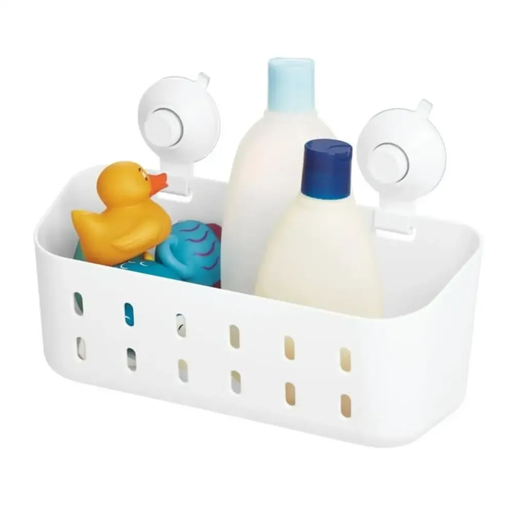 Cade Rectangle Suction Shower Basket Organizer White Rust Resistant Easy Install BPA-Free Compact Size 4.76"x11.88"x7.76