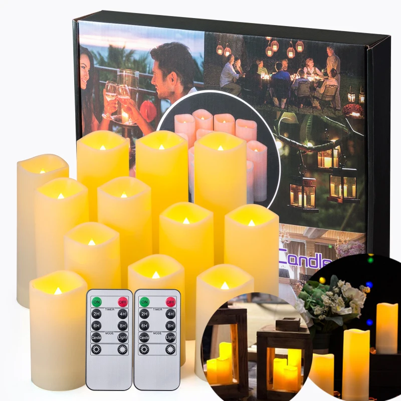12pcs/set Flameless Candles Led Candle With Remote Timer Battery
