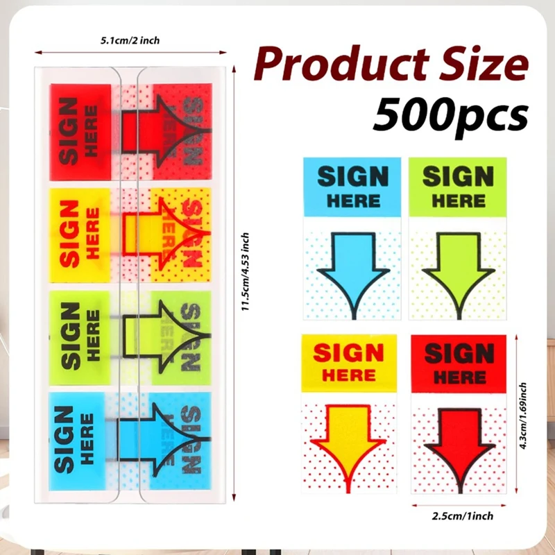 A85Q-500Pcs Sign Here Stickers,Labels Stickers Adhesive Sign Here Tabs Post Flags For Home Office School (4 Colors)