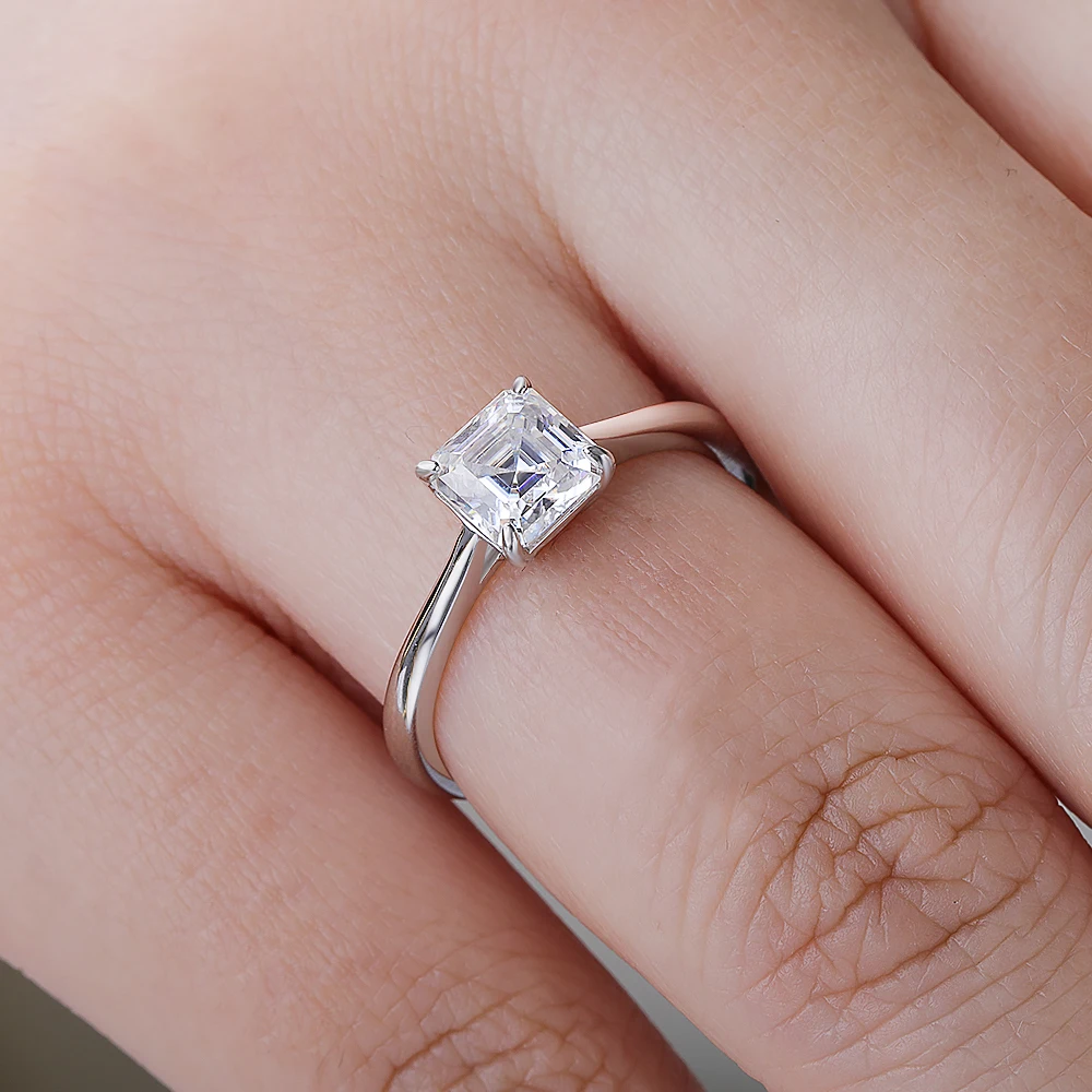 1CT Asscher Cut Moissanite Ring for Women 925 Sterling Silver Lab Grown Diamond Engagement Wedding Band Jewelry silver rings silver ring wedding rings moissanite ring