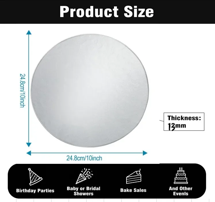 4pack Silver Cake Drum Round 12Inch Cake Boards 1.3cm Thick Smooth Edges for Multi Tiered Birthday Wedding Party Board