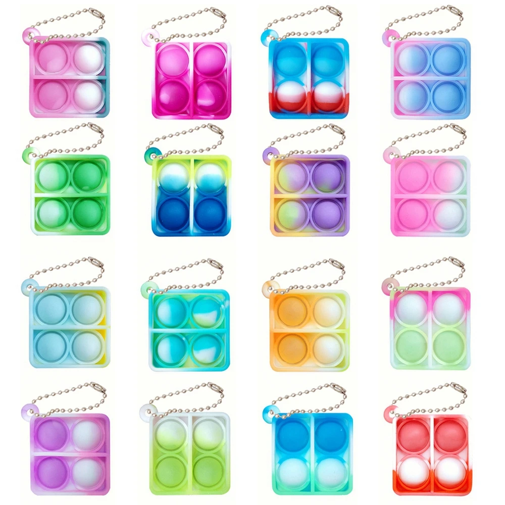 Pack De 12 Llaveros Mini Pop Fidget – Juguete Antiestrés De Silicona, Formas Redonda, Rectangular Y Corazón, Colores Aleatorios