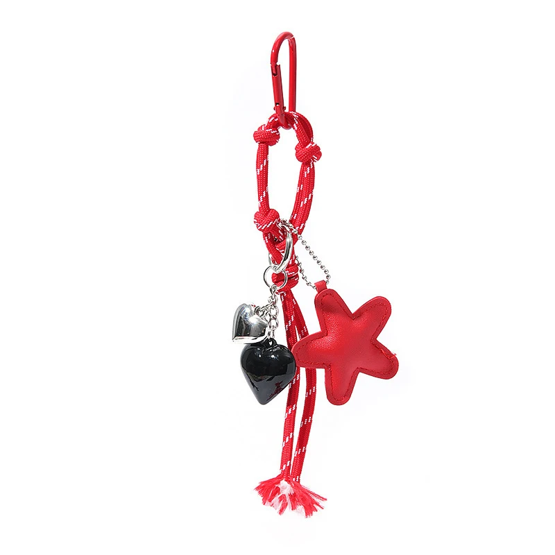 Handmade Leather Starfish Heart Pendants Keychains Cute Star Bag Charm Accessories Keyring for Women Hanging