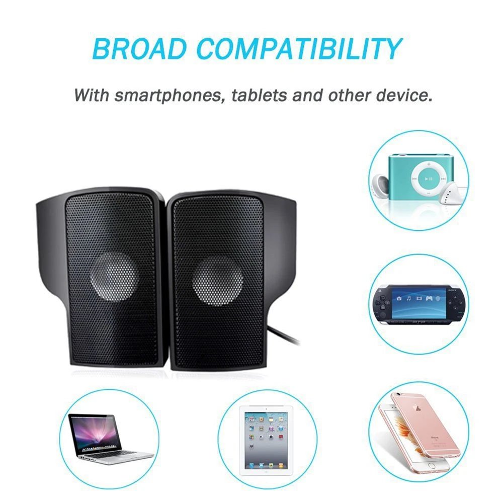 Portable Clip USB Stereo Speakers Line Controller for Laptop Mp3 Phone Music Player PC