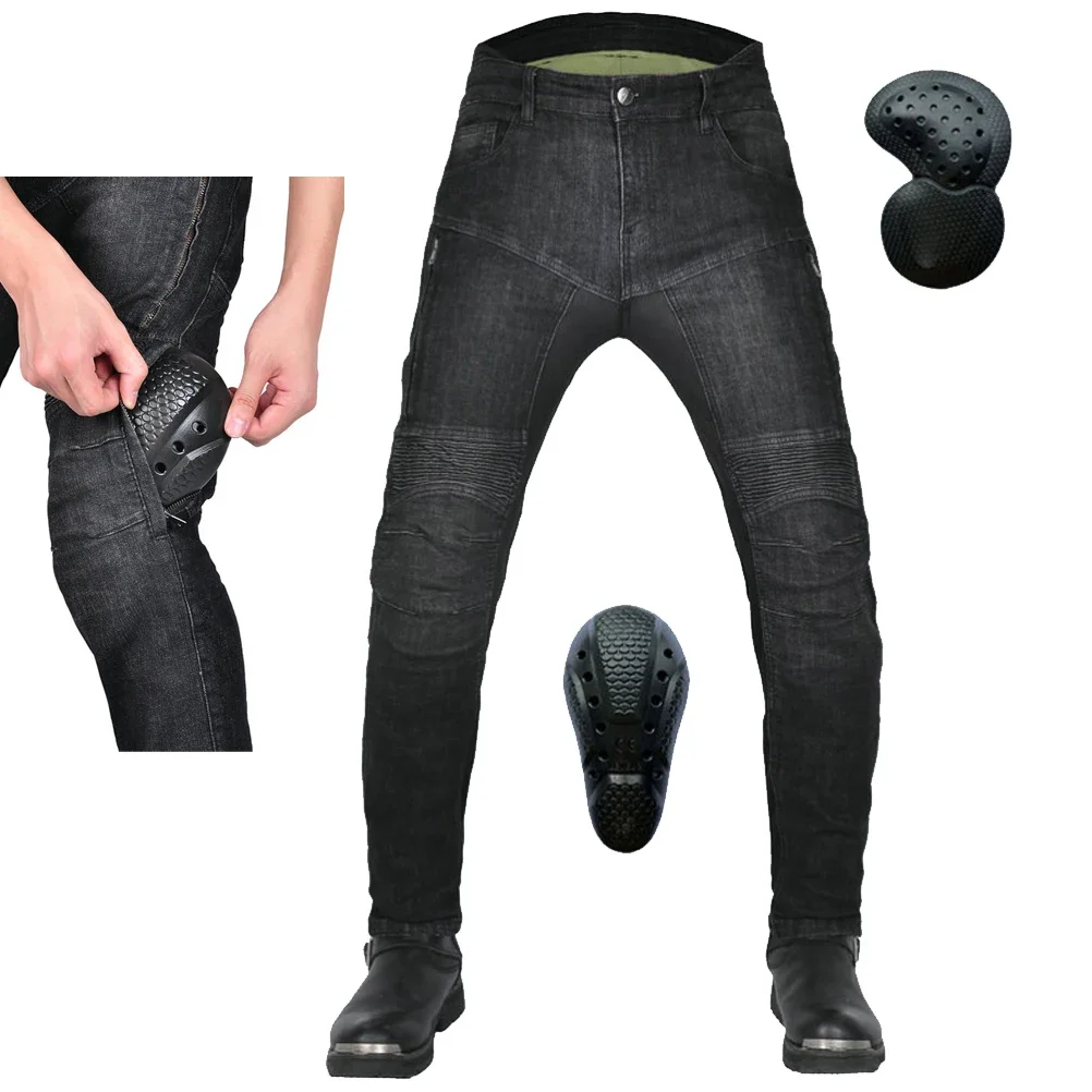 

Aramid Reinforce Men Motorcycle Riding Pants Motorbike Cycling Motocross Racing Jeans with 4 X Upgrade CE Armor Knee Hip Pads