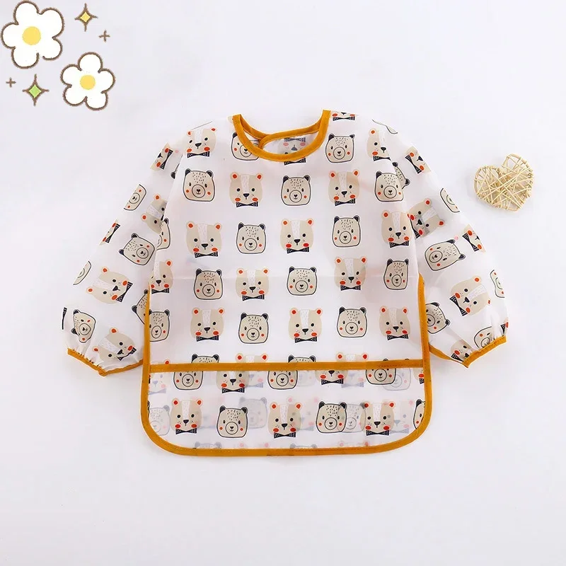 Silicone Bib Baby Cartoon 0-6 Years Soft BPA Free Waterproof Long Sleeve Apron
