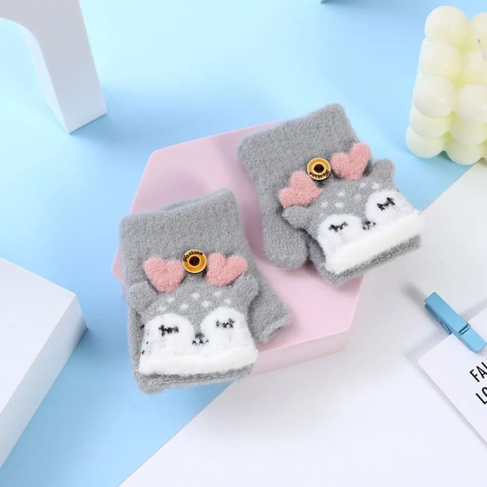 Knitted Fingerless Gloves Thick Mittens for Kids