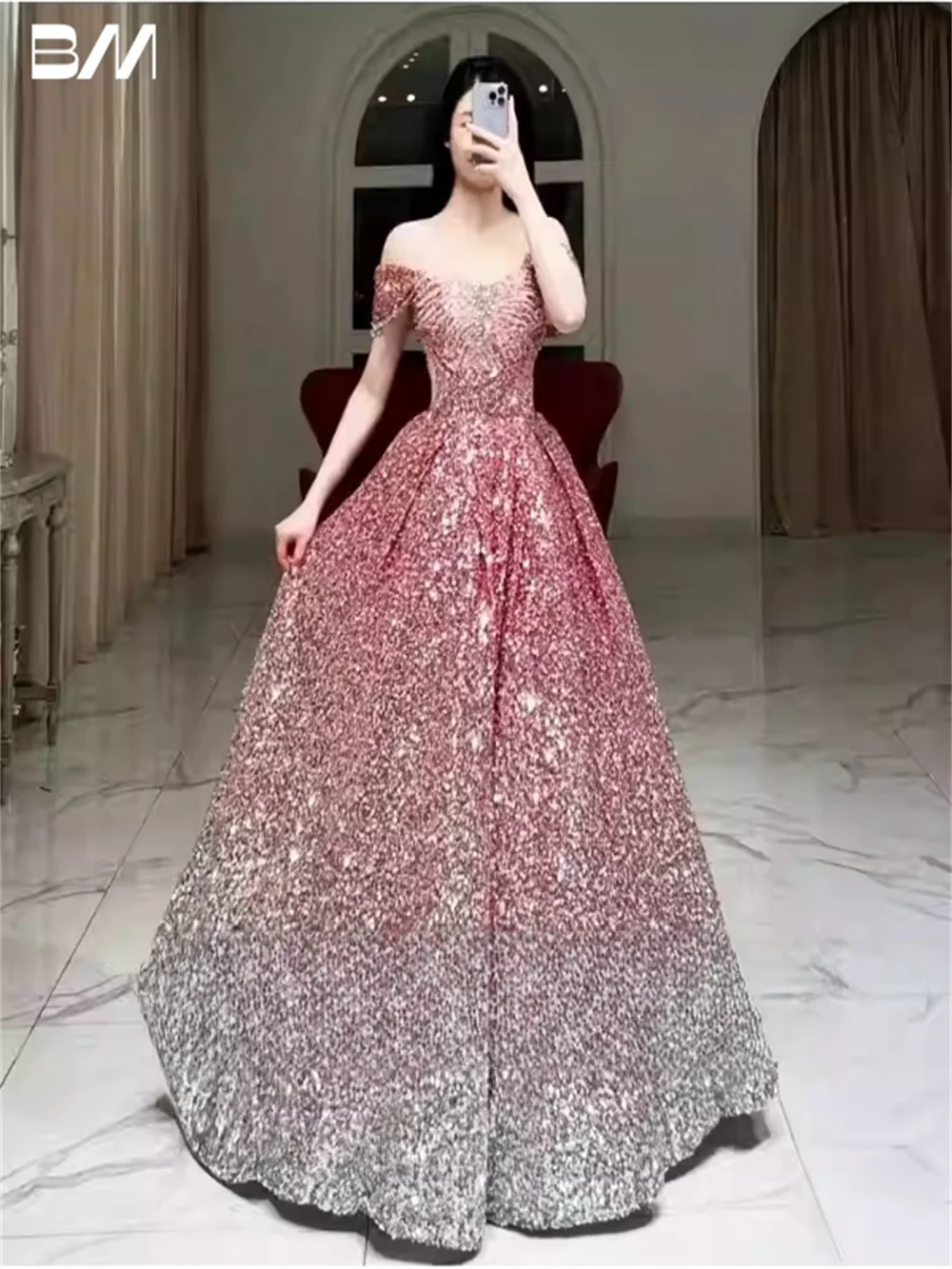 

Романтическое вечернее платье без бретелек с открытыми плечами, элегантное блестящее женское платье